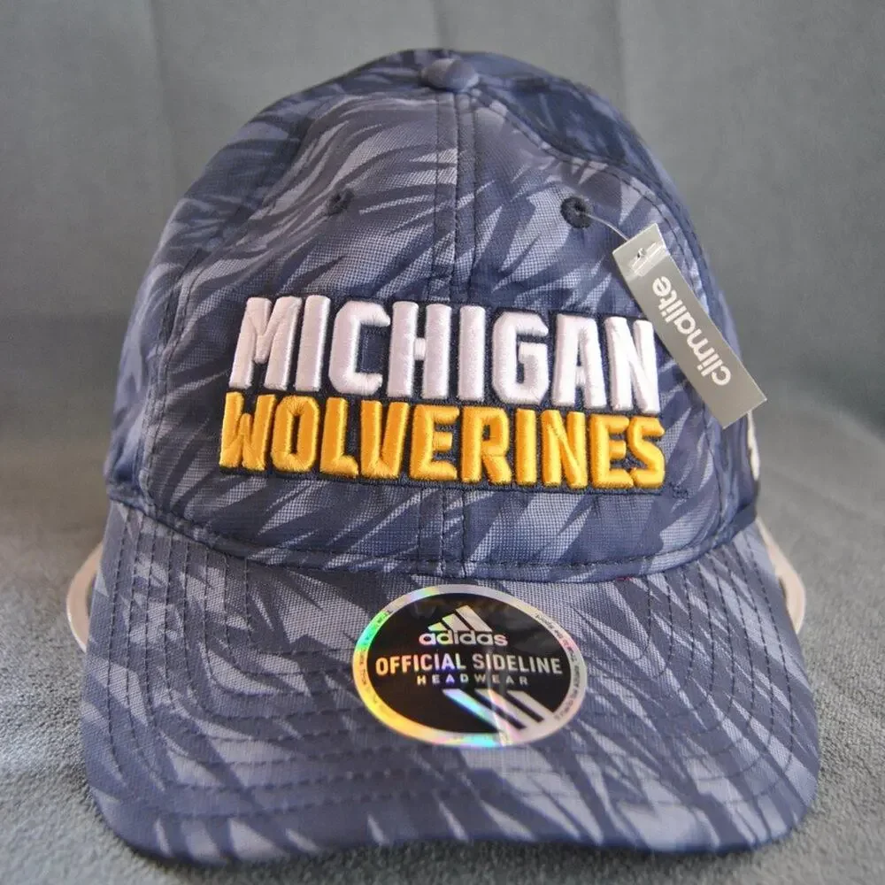 Adidas University of Michigan Blue Pattern Wolverine Snap Back Hat (New)
